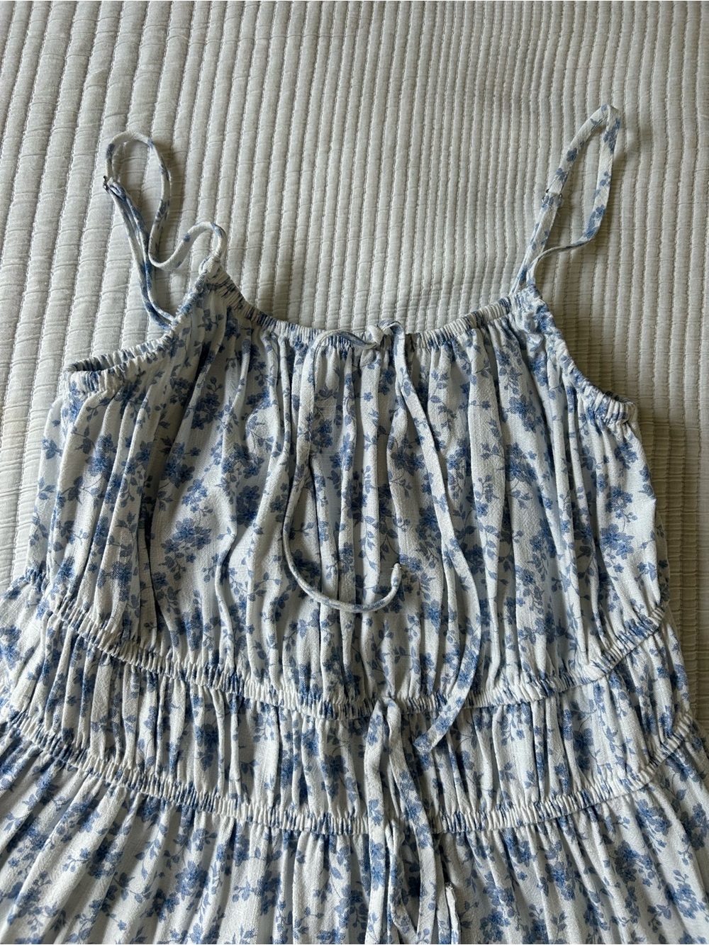 Blue Floral Maxi Dress - Lightweight Spaghetti Strap